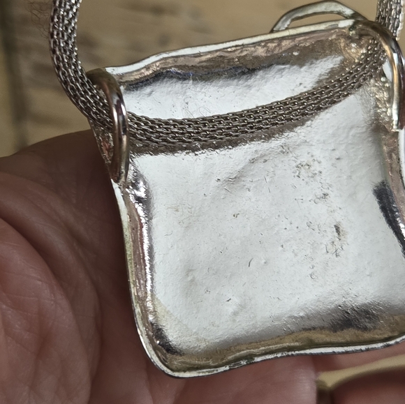 Abalone Pendant Necklace Artsy Artist Made & Yellow Stone Silver Tone Statement - Picture 12 of 15